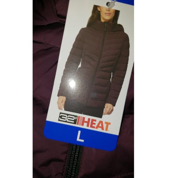 32 Degrees Heat Hooded Puffer Jacket Acai Berry NWT - Picture 4 of 7